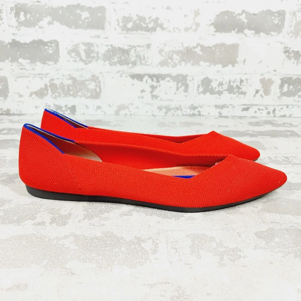 NEW Rothy's The Flat Red Knit Pointy Toe Slip On Loafers O153 - Picture 3 of 8